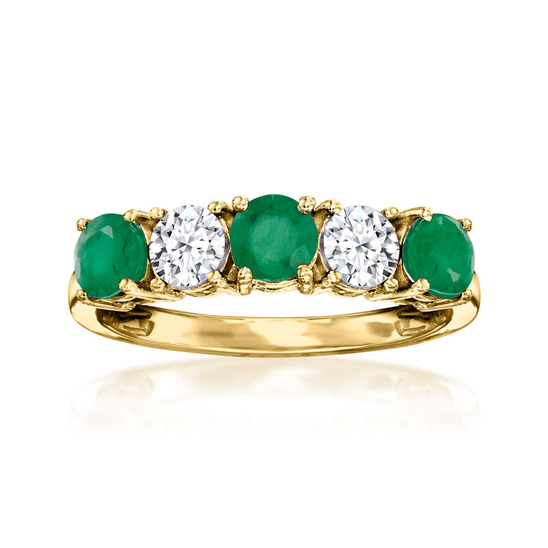 .60 ct. t.w. Emerald and .50 ct. t.w. Lab-Grown Diamond Ring in 14kt Yellow Gold image number 0