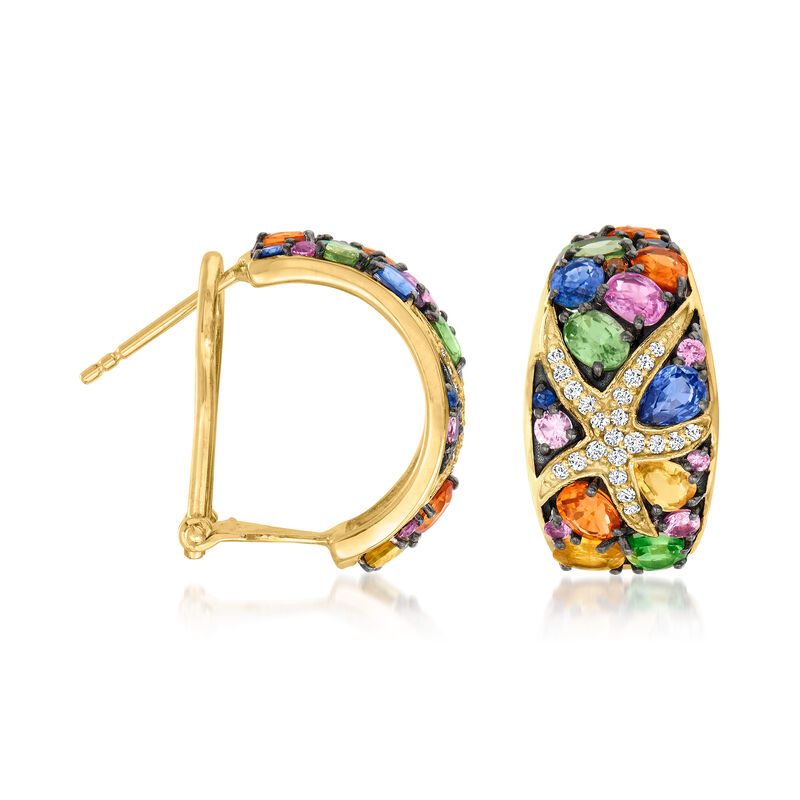 5.20 ct. t.w. Multi-Gemstone Starfish Drop Earrings with .33 ct. t.w. Diamonds in 14kt Yellow Gold  image number 2