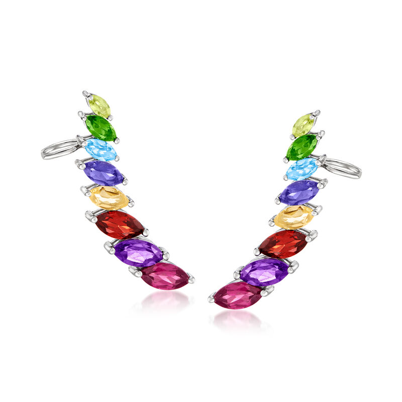 3.40 ct. t.w. Multi-Gemstone Ear Climbers in Sterling Silver. Post Earrings image number 0
