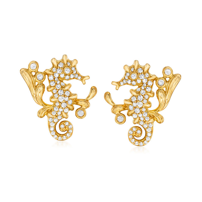 .50 ct. t.w. Diamond Seahorse Earrings in 18kt Gold Over Sterling image number 0