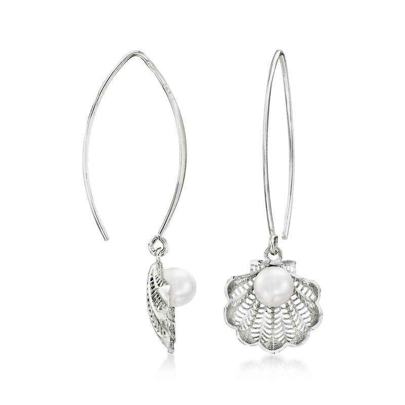 Italian 6mm Cultured Pearl Seashell Drop Earrings in Sterling Silver image number 2