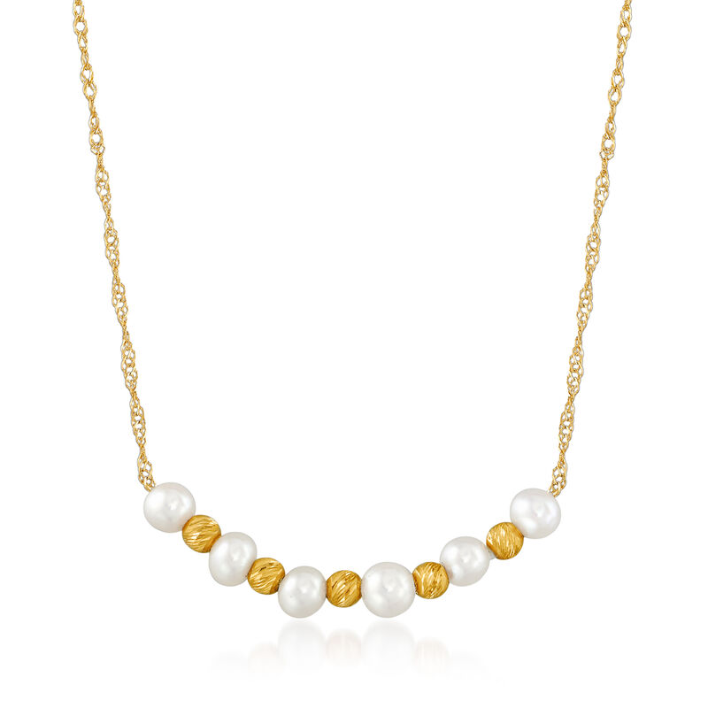 3-3.5mm Cultured Pearl Curved Necklace in 14kt Yellow Gold image number 0