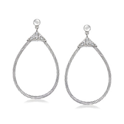 ALOR "Classique" .10 ct. t.w. Diamond and Gray Stainless Steel Teardrop Earrings with 18kt White Gold