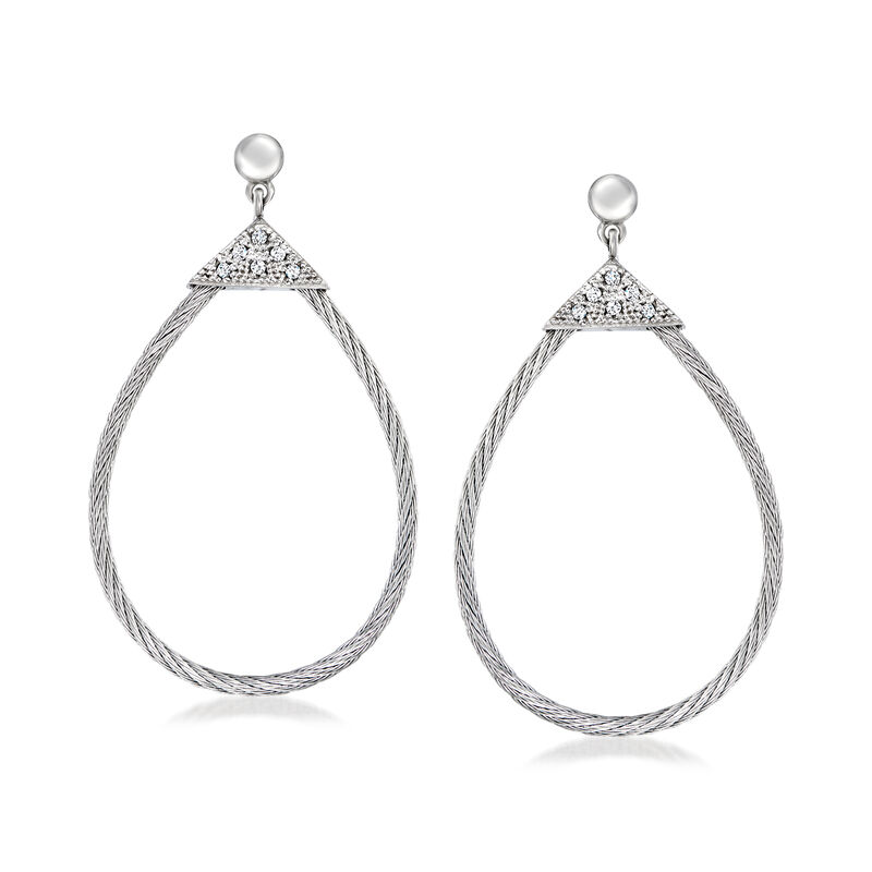 ALOR &quot;Classique&quot; .10 ct. t.w. Diamond and Gray Stainless Steel Teardrop Earrings with 18kt White Gold  image number 0