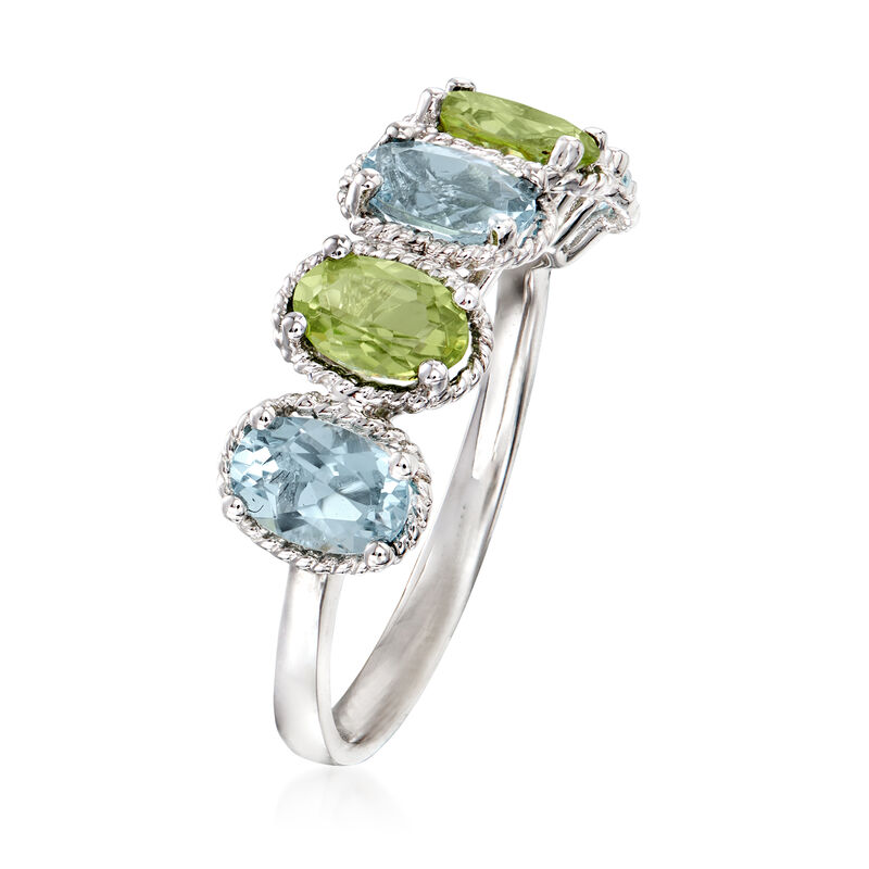 1.10 ct. t.w. Aquamarine and .90 ct. t.w. Peridot Ring in 14kt White Gold image number 2