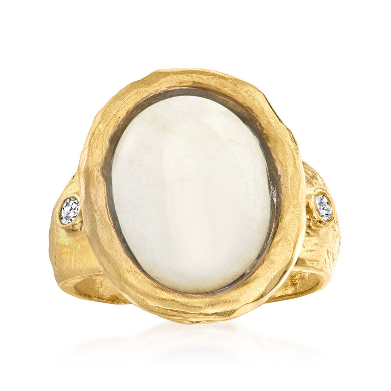 White Agate and .15 ct. t.w. White Topaz Ring in 18kt Gold Over Sterling image number 0
