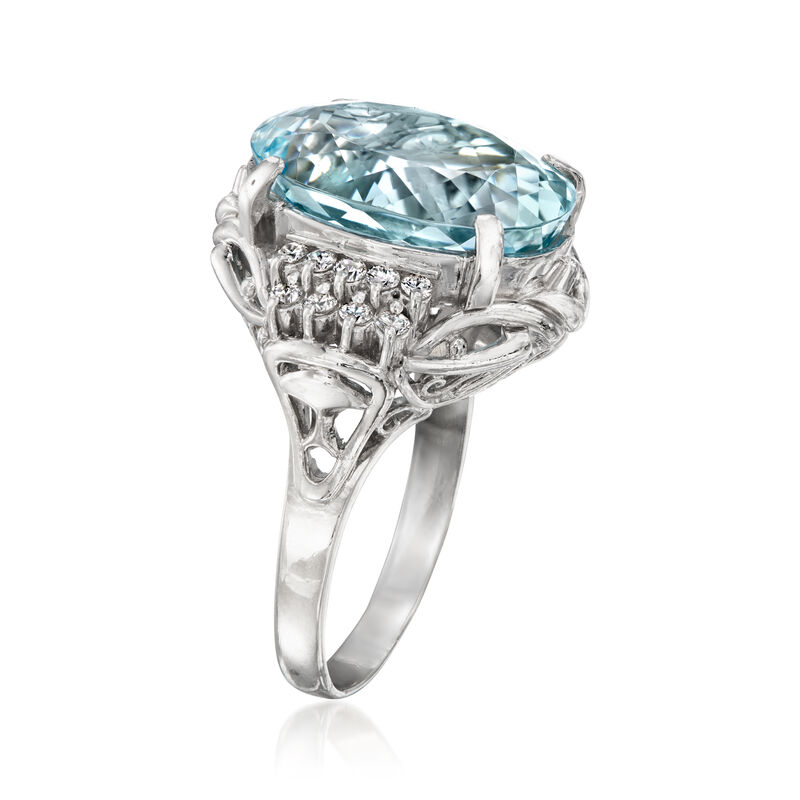C. 1990 Vintage 10.00 Carat Aquamarine Ring with .33 ct. t.w. Diamonds in Platinum. Size 7 image number 2
