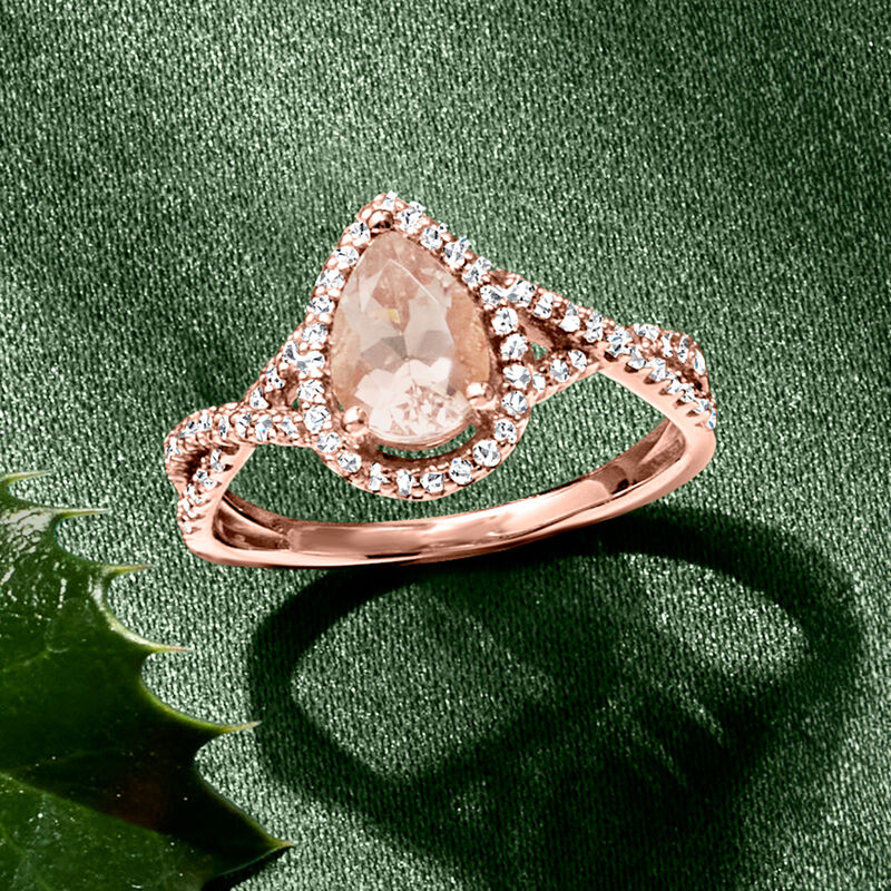 1.00 Carat Morganite and .32 ct. t.w. Diamond Ring in 14kt Rose Gold. Size 8 image number 3