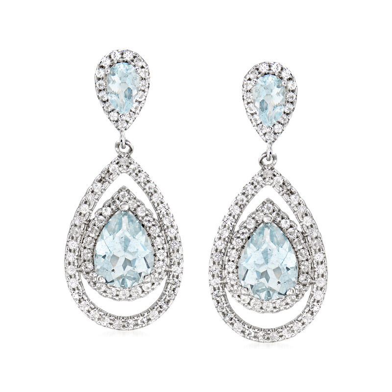 2.60 ct. t.w. Aquamarine and 1.40 ct. t.w. White Topaz Teardrop Earrings in Sterling Silver image number 0