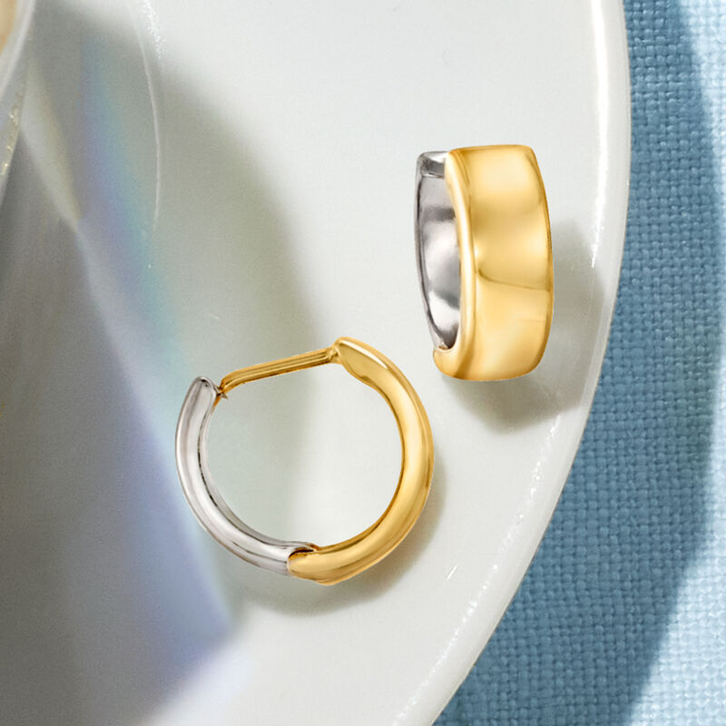 14kt Two-Tone Gold Reversible Huggie Hoop Earrings. 3/8&quot; image number 3
