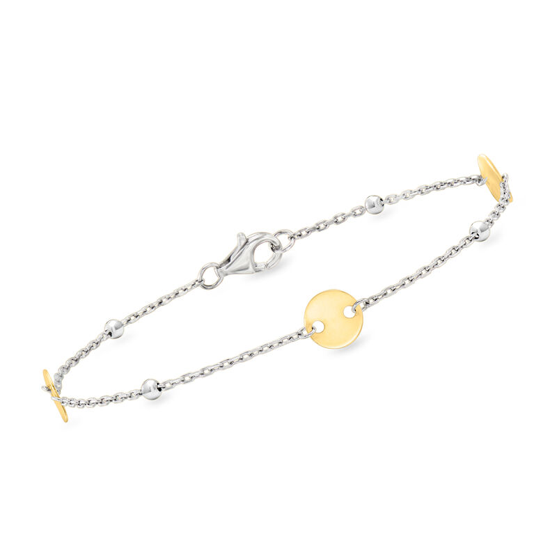 Sterling Silver and 18kt Gold Over Sterling Bead and Disc Station Bracelet image number 0