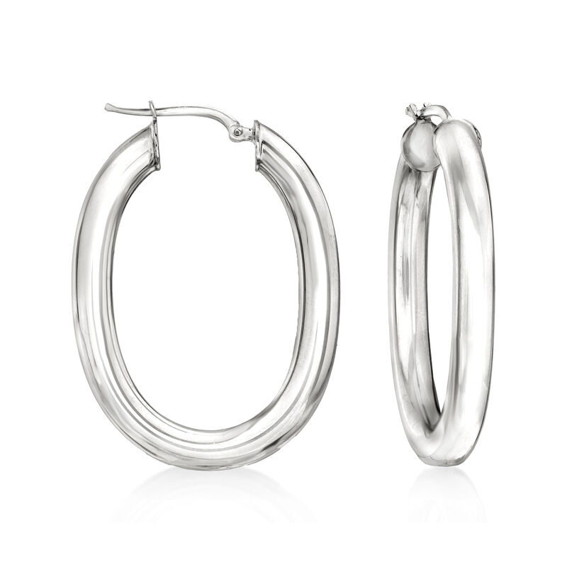 Italian 5mm Sterling Silver Oval Hoop Earrings. 1 5/8&quot; image number 0