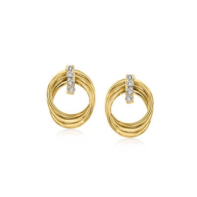 C. 1980 Vintage Diamond Triple-Circle Drop Earrings in 14kt Yellow Gold