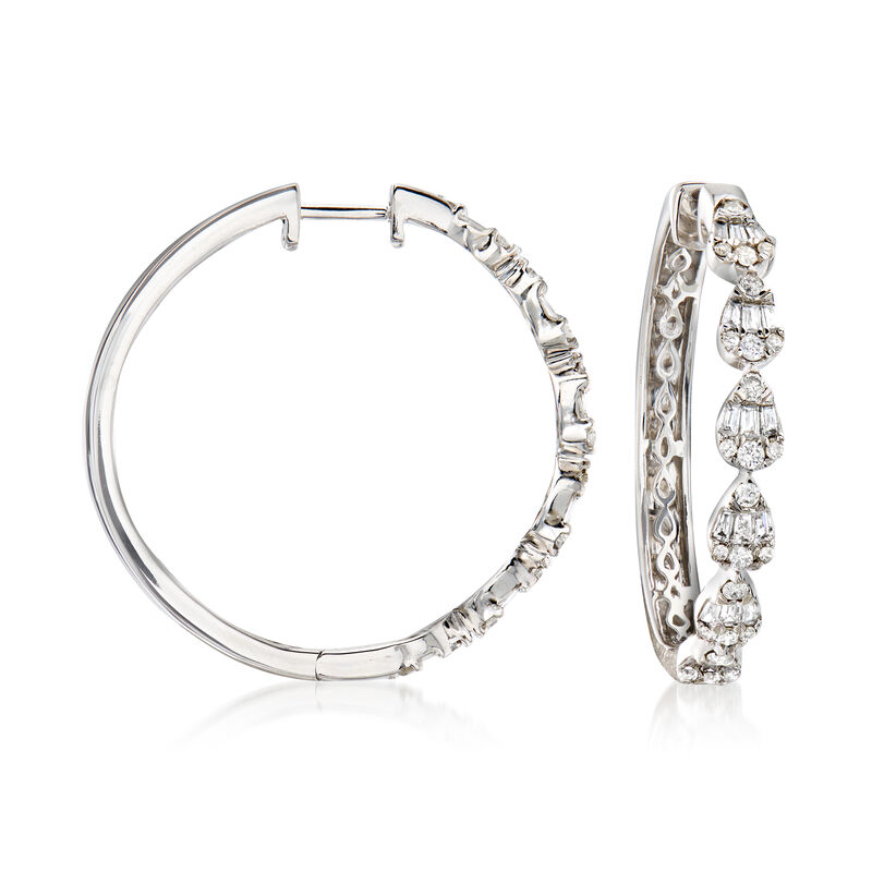.60 ct. t.w. Diamond Cluster Hoop Earrings in 14kt White Gold. 1&quot; image number 0