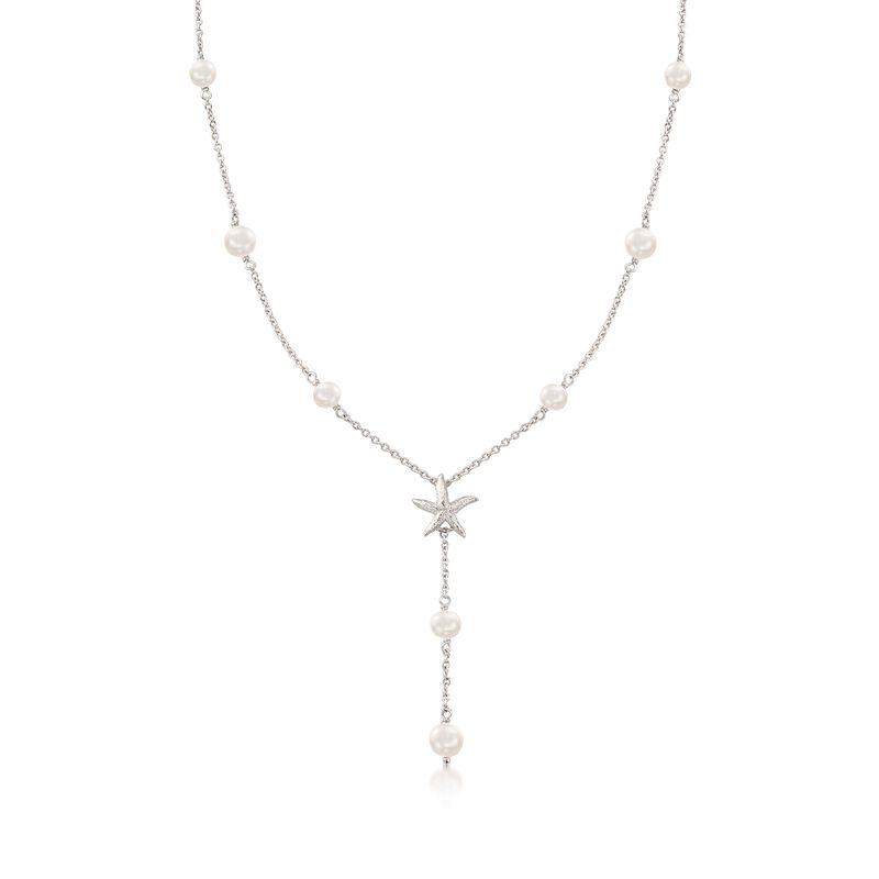 5.5-7mm Cultured Pearl and Sterling Silver Starfish Y-Necklace. 18&quot; image number 1