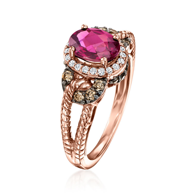 Le Vian 1.30 Carat Raspberry Rhodolite Twisted Ring with .25 ct. t.w. Chocolate Diamonds and .12 ct. t.w. Vanilla Diamonds in 14kt Strawberry Gold. Size 7 image number 2