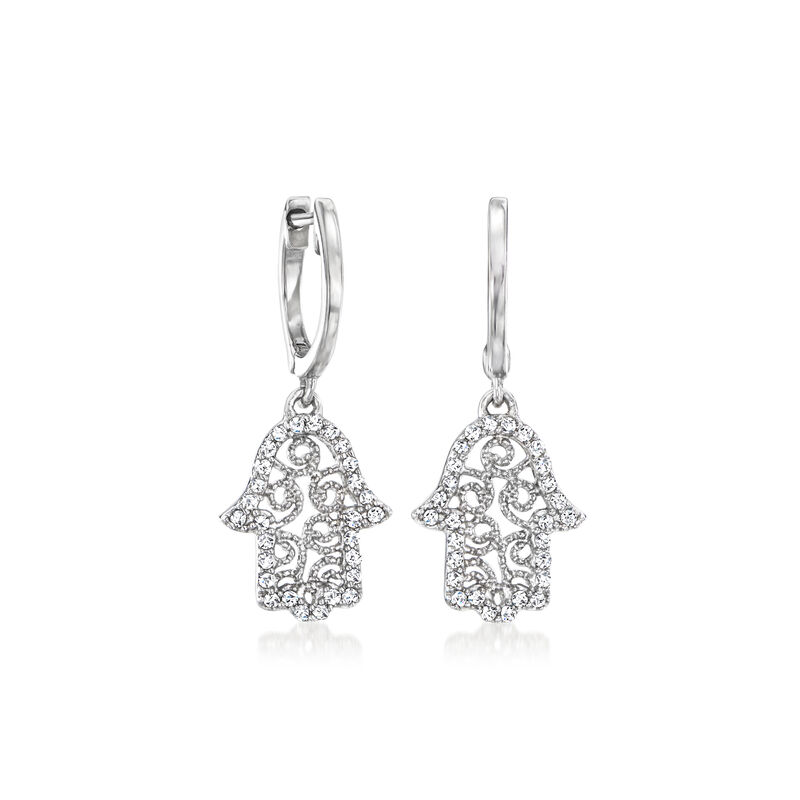 .20 ct. t.w. Diamond Filigree Hamsa Hoop Drop Earrings in Sterling Silver  image number 0