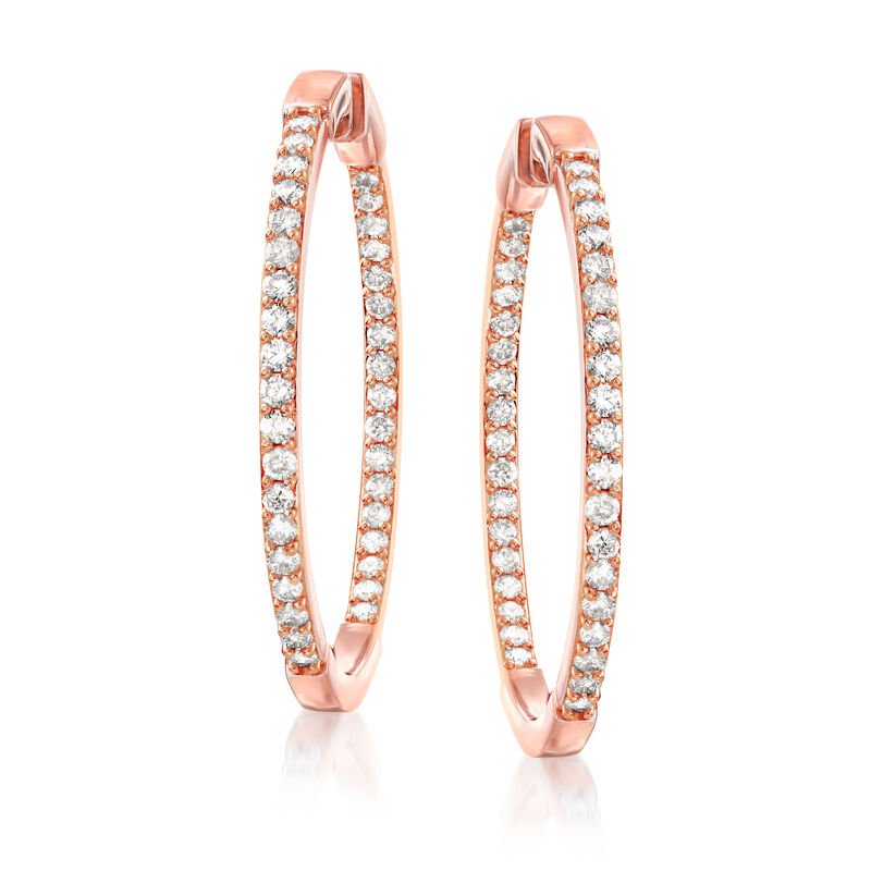 2.00 ct. t.w. Diamond Inside-Outside Hoop Earrings in 18kt Rose Gold Over Sterling Silver. 1 1/2&quot; image number 2
