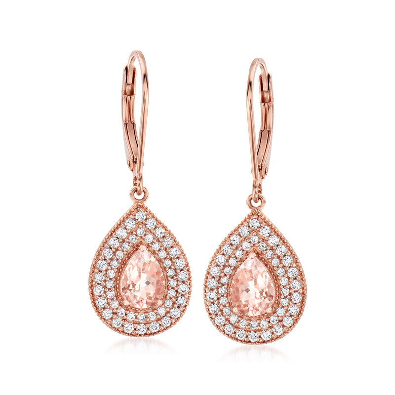 1.10 ct. t.w. Morganite and 1.30 ct. t.w. CZ Drop Earrings in 14kt Rose Gold Over Sterling image number 0