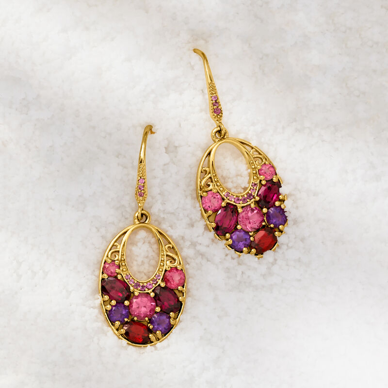 6.70 ct. t.w. Multi-Gemstone Drop Earrings in 18kt Gold Over Sterling image number 3