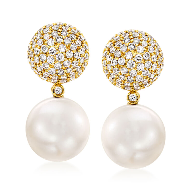 12-13mm Cultured South Sea Pearl and 2.05 ct. t.w. Diamond Drop Earrings in 18kt Yellow Gold image number 0