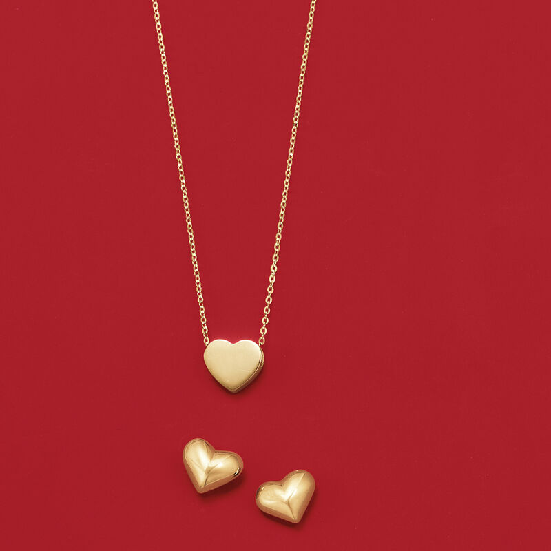 14kt Yellow Gold Puffed Heart Stud Earrings  image number 1