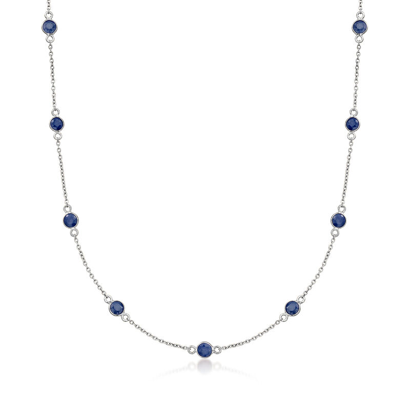 3.10 ct. t.w. Sapphire Station Necklace in Sterling Silver image number 0