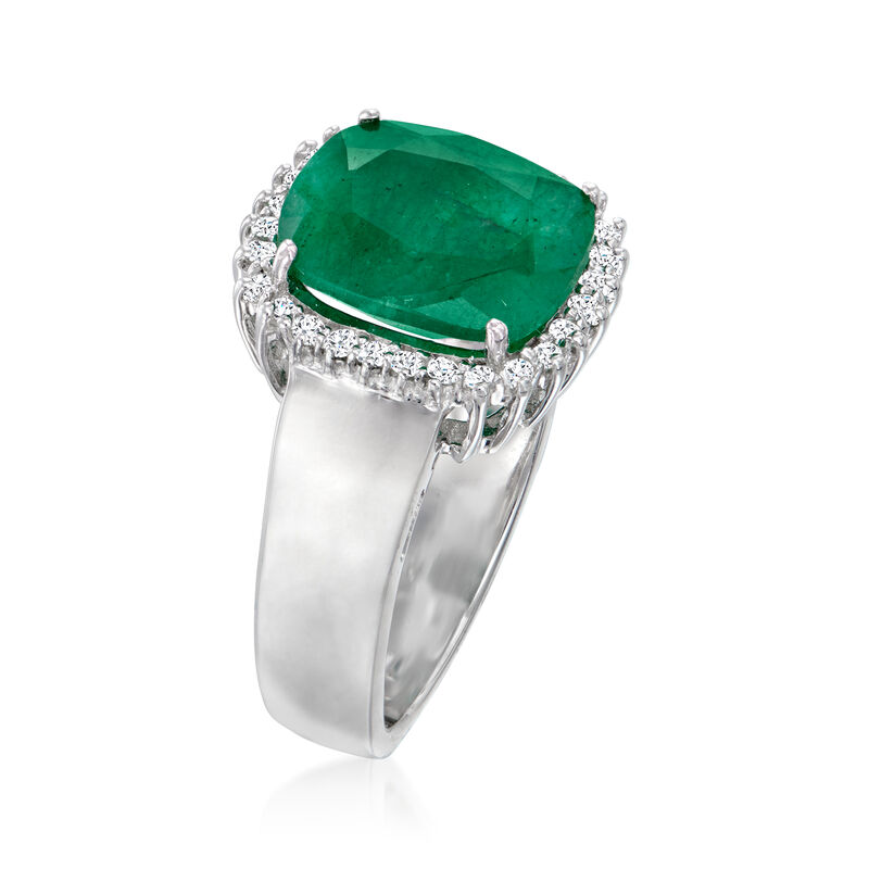 3.00 Carat Emerald and .20 ct. t.w. White Topaz Ring in Sterling Silver. Size 8 image number 2