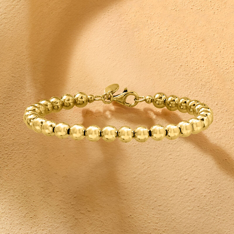 Italian 6mm 18kt Gold Over Sterling Bead Bracelet. 7" image number 2