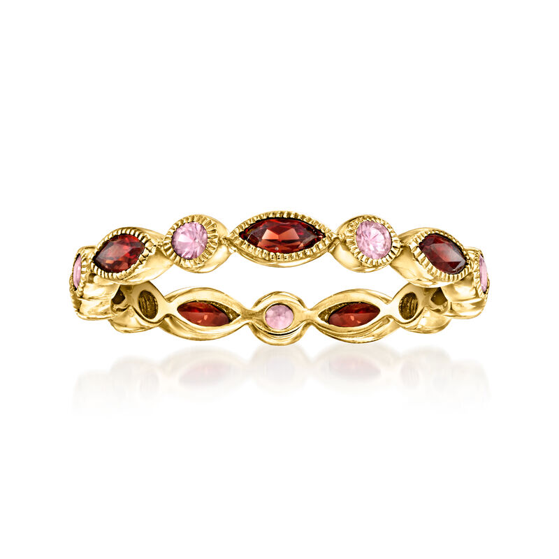 .80 ct. t.w. Garnet and .30 ct. t.w. Pink Sapphire Geometric Eternity Band in 14kt Yellow Gold image number 0