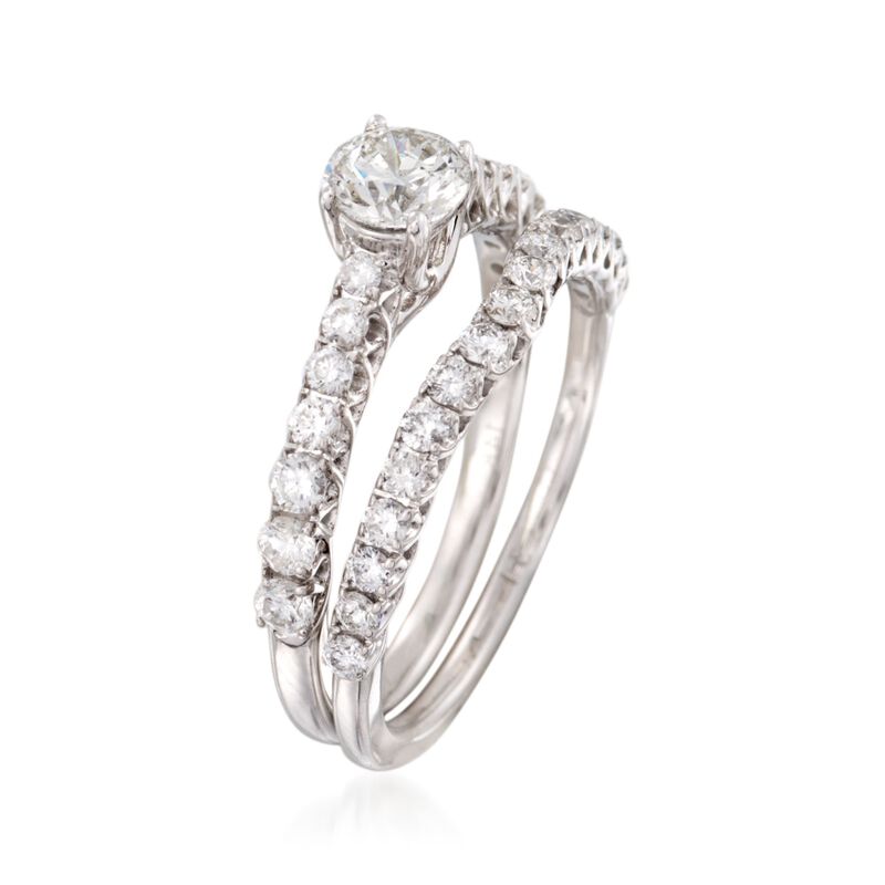 1.16 ct. t.w. Diamond Bridal Set: Engagement and Wedding Rings in 14kt White Gold image number 2