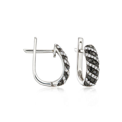 C. 1990 Vintage .80 ct. t.w. Black and White Diamond Twisted Earrings in 14kt White Gold