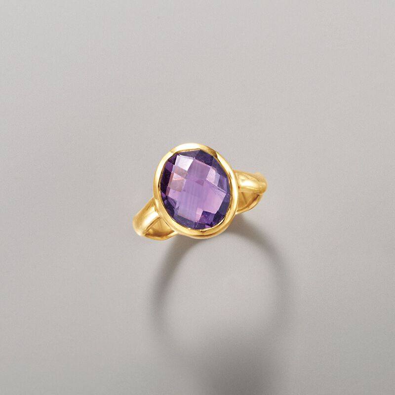 4.50 Carat Amethyst Ring in 18kt Gold Over Sterling image number 3