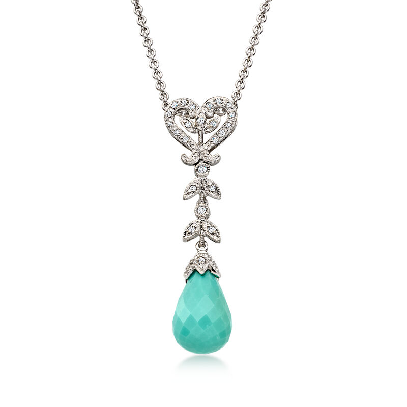 C. 1990 Vintage Serpentine Drop Necklace with .15 ct. t.w. Diamonds in 14kt White Gold. 16" image number 0