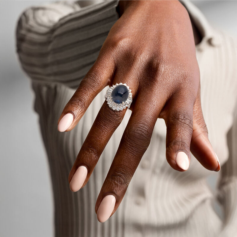 C. 1980 Vintage 14.21 Carat Sapphire Ring with 1.20 ct. t.w. Diamonds in Platinum image number 1