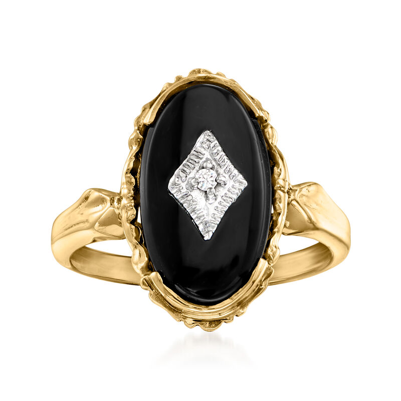 C. 1960 Vintage Black Onyx Ring with Diamond Accent in 10kt Yellow Gold image number 0