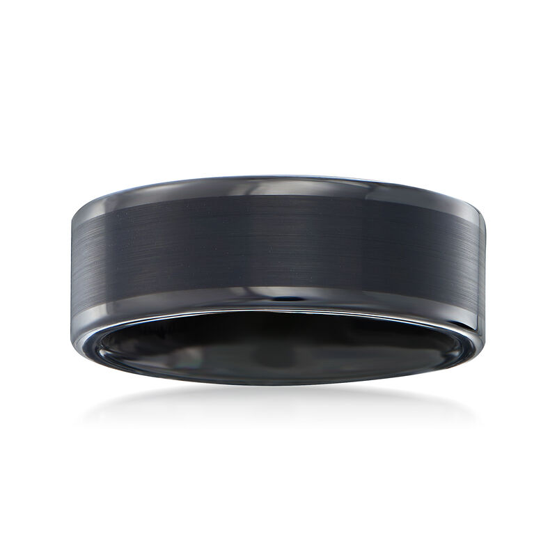 Men's 8mm Black Tungsten Carbide Wedding Band image number 0