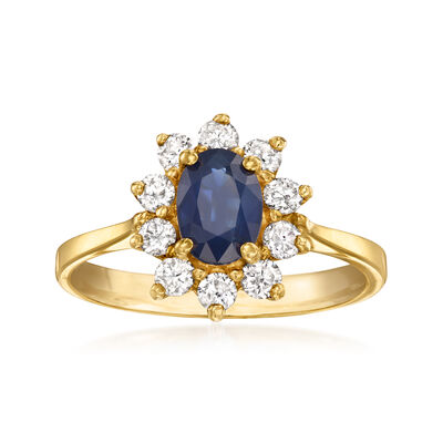 C. 1980 Vintage .95 Carat Sapphire Ring with .50 ct. t.w. Diamonds in 14kt Yellow Gold