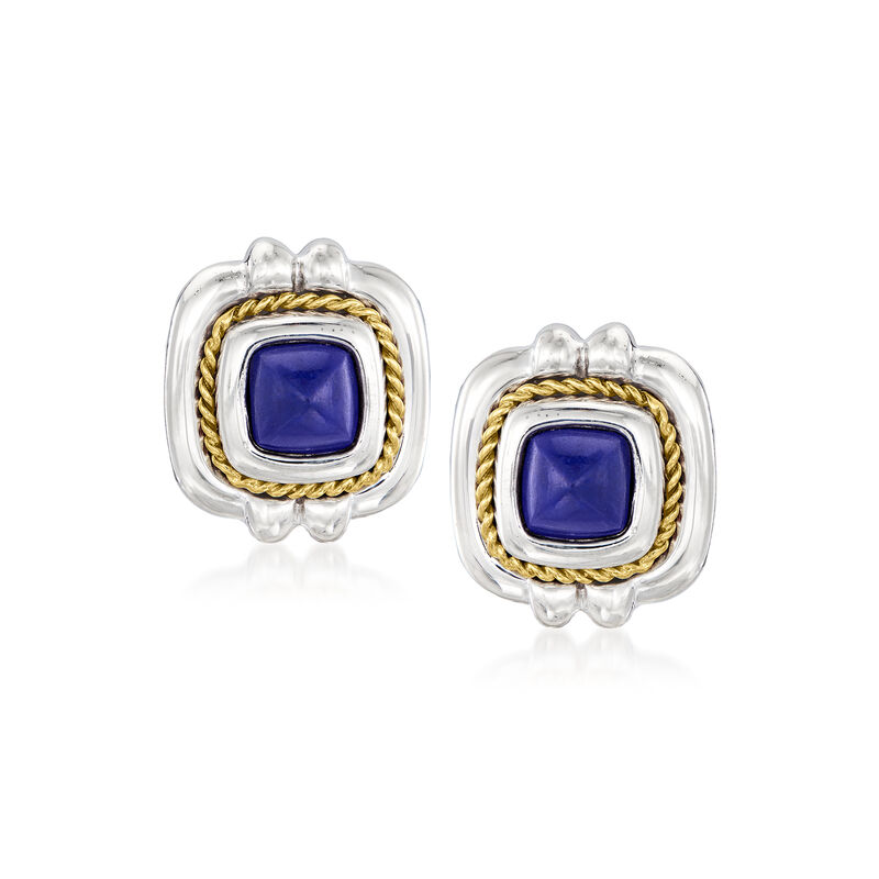 C. 1980 Vintage Tiffany Jewelry Lapis Earrings in Sterling Silver and 18kt Yellow Gold image number 0