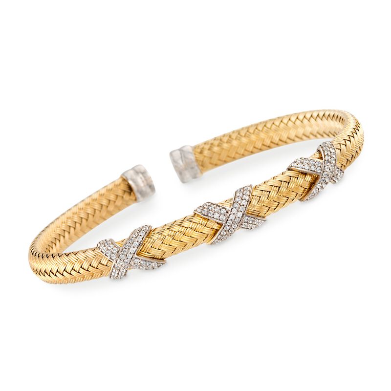 Charles Garnier &quot;Asolo&quot; Italian 1.20 ct. t.w. CZ Cuff Bracelet in Two-Tone Sterling Silver image number 0