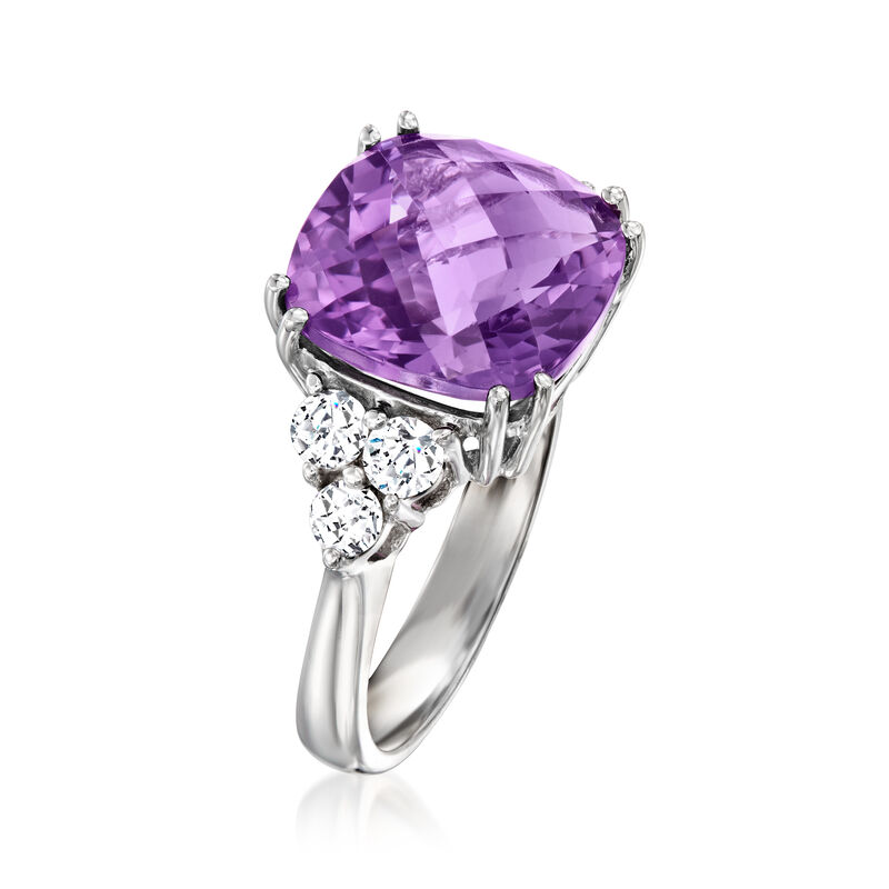6.00 Carat Amethyst and .56 ct. t.w. Diamond Ring in 14kt White Gold. Size 7 image number 2