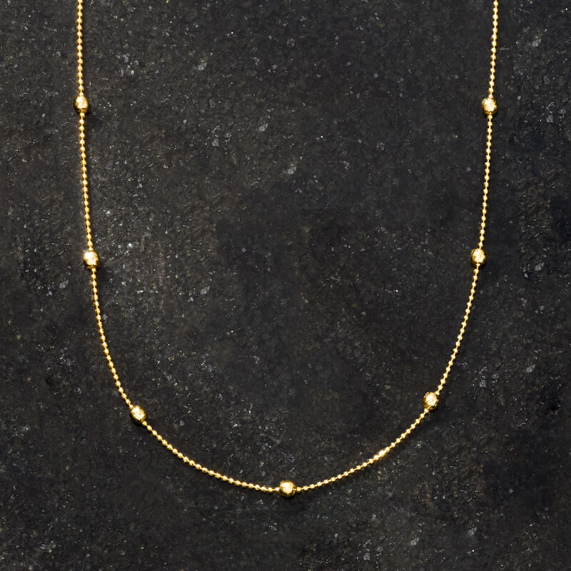 2mm 14kt Yellow Gold Bead Station Necklace. 24&quot; image number 4