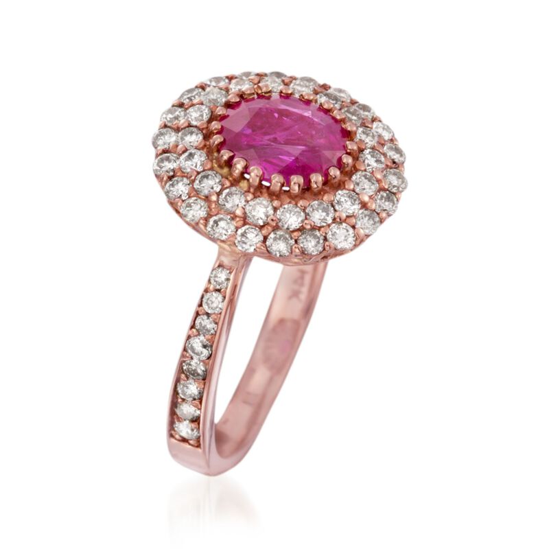1.20 Carat Ruby and .70 ct. t.w. Diamond Ring in 14kt Rose Gold image number 2