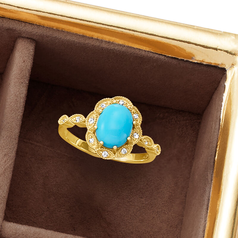 Turquoise and Diamond-Accented Ring in 14kt Yellow Gold image number 3