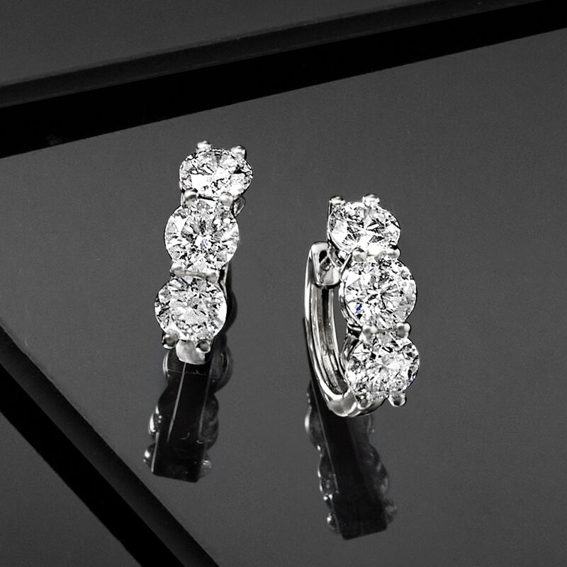 3.00 ct. t.w. Lab-Grown Diamond Huggie Hoop Earrings in 14kt White Gold. 1/2&quot; image number 3