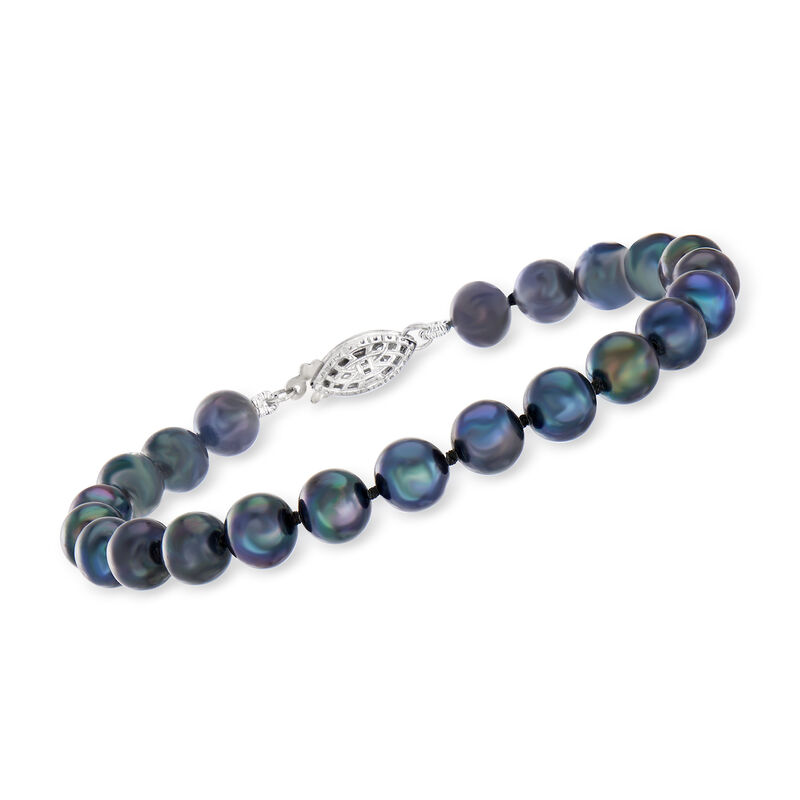 7-8mm Black Cultured Pearl Bracelet in Sterling Silver image number 0