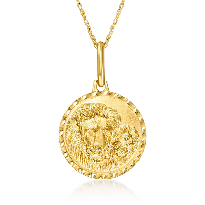 Leo - Italian 14kt Yellow Gold Zodiac Coin Pendant Necklace. 16&quot; image number 0