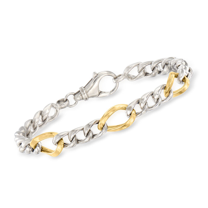 Sterling Silver and 14kt Yellow Gold Curb-Link Bracelet image number 0