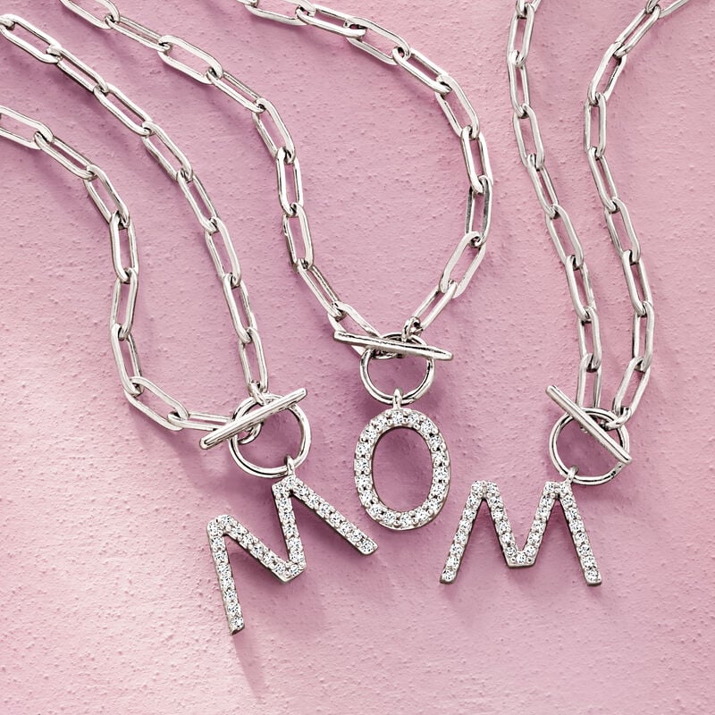 Diamond Initial Paper Clip Link Toggle Necklace in Sterling Silver image number 3