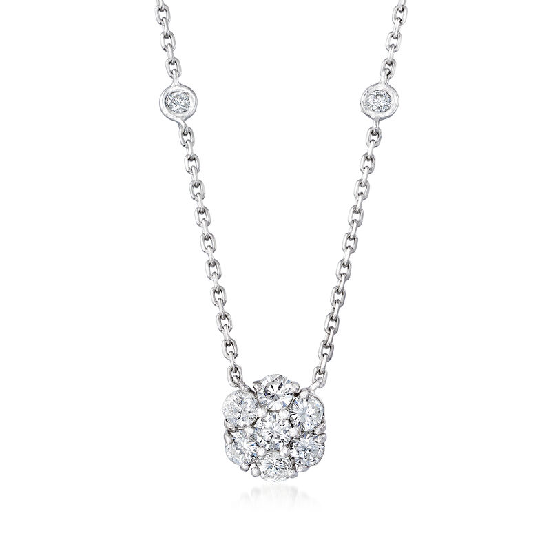 C. 1990 Vintage .96 ct. t.w. Diamond Flower Necklace in 14kt White Gold. 18&quot; image number 0
